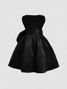 MOD Vestido corto para mujer con lazo rojo en el lateral, vestido de graduación blanco - Negro - Ver 2