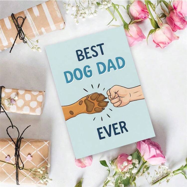 1pc Cute "Best Dog Dad Ever" Father's Day Card (With Envelope) - Fist Bump Paw Print Illustration, Greeting Card For Dog Dads - C - View 6