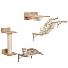 Cat Set Including A Scratching Post, Stairs And A Hammock, Light Brown, Sisal, Acrylic And Pine. - 棕色 - 查看 1