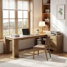 Tribesigns 78.7" L-Shaped Desk With Drawers & Storage Shelves, Modern Executive Computer Desk With Cabinet, Corner Workstation For Home Office - Rustic Brown - View 4