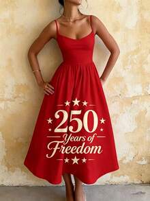 Women's V-Neck Printed Slip Dress2026 Women's Vintage Sundress Summer Fashion Freedom Anniversary Pattern Red Maxi Dress Ideal For Beach, Party And Daily Wear. ,Vestidos Elegantes De Mujer,Beach Dress,Vacation Outfits Women. - 彩色 - 查看 4
