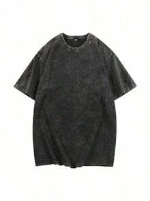 1 pieza de camiseta unisex lavada y desgastada, mezcla de algodón, estilo casual y de talla grande. Camiseta gráfica divertida para mujer con la frase "STAY TRASHY" - Camiseta casual de uso diario en gris oscuro con estampado de mapache, corte holgado con aspecto lavado para mujer - Esencial para el vestuario diario en todas las estaciones, estilo relajado, diseño divertido, textura suave, camiseta de manga corta, para compradoras, conjuntos de San Valentín para mujer, regalo de San Valentín. Ropa para el Día de San Patricio, Camiseta de Mujer con Efecto Desgastado, Camiseta de Algodón Lavado Cómoda 180g 100% Algodón - Negro - Ver 3