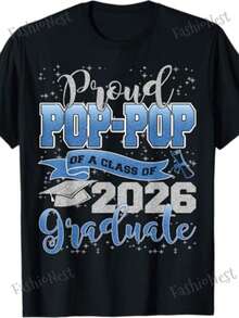 "Proud Grandfather Of A Class Of 2026 Graduate" Graduation T-Shirt, "Proud Grandfather Of A Class Of 2026 Graduate" Graduation T-Shirt, Cool T-Shirt For College Family Members, 100% Casual, Crew Neck, Short Sleeve, Suitable For Both Men And Women, Soft And Breathable, Spring/Summer Comfort, Graduation T-Shirt F - 灰色 - 查看 4