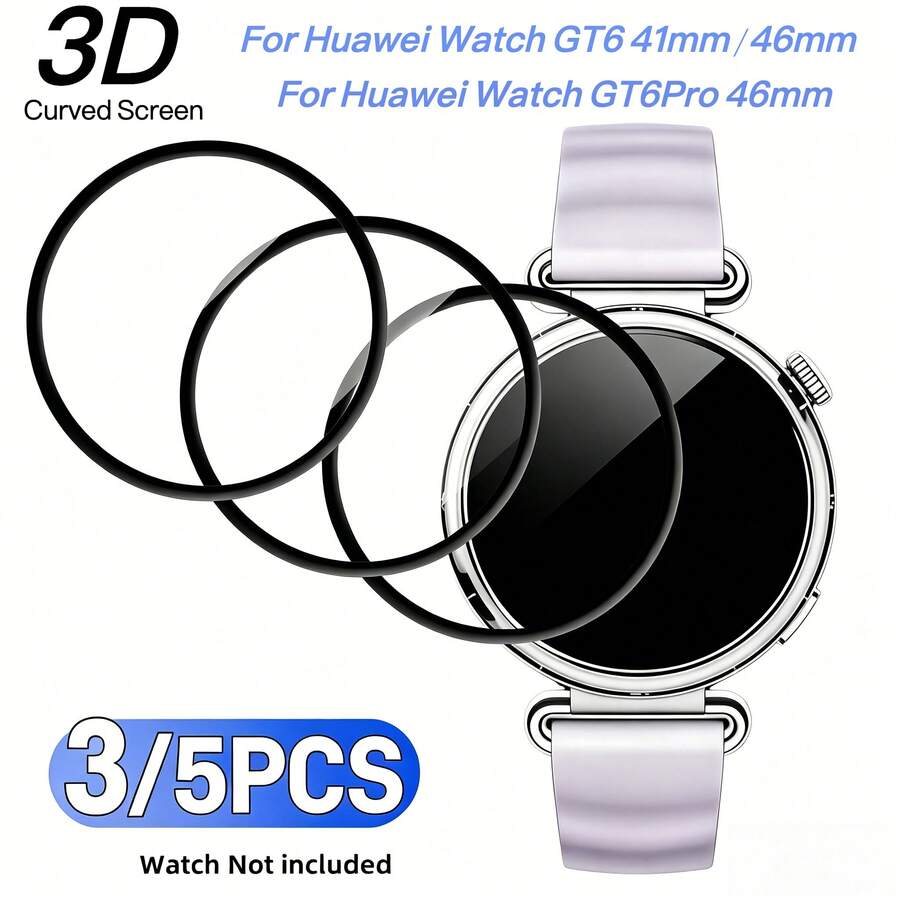 3/5pcs Full Coverage Screen Protector Set For Huawei Watch GT6 41mm/46mm/GT6Pro 46mm, Curved Edge Design, Ultra-Clear Full Coverage, Scratch-Resistant. Made Of TPU Material, High Definition, High Transparency, Bubble-Free Installation, Smooth Touch, Anti-Fingerprint. - 5pcs for GT6 Pro 46mm - View 1