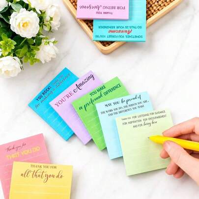 12/6/2 tờ giấy ghi chú dán nhiều màu sắc, sổ tay ghi nhớ màu pastel với thiết kế câu nói tích cực, các trang giấy tự dính dùng cho bàn làm việc văn phòng, sổ kế hoạch, nhật ký, danh sách việc cần làm, ghi chú nhắc nhở, quà tặng đồng nghiệp, quà tặng tri ân giáo viên, quà cảm ơn, văn phòng phẩm dễ thương.
