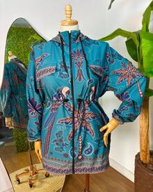 Plus Size Printed Windbreaker Jacket, Plus Size Parka, Nylon Blouse - 14 - View 1