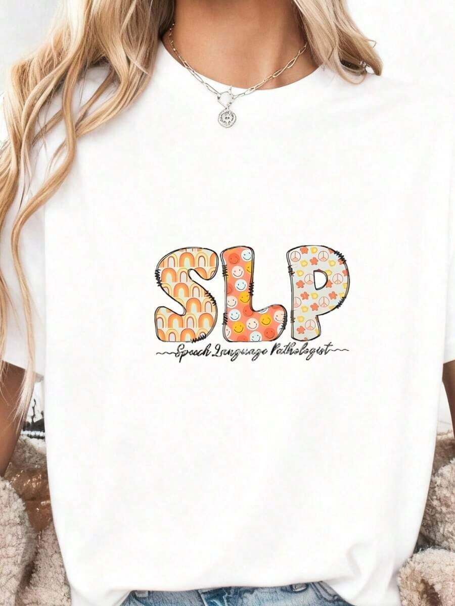 Speech-Language Pathologist (SLP) T-Shirt, Gifts For SLP, Sign Language T-Shirt, Speech-Language Pathologist T-Shirt, Gift For Speech-Language Pathologist, Language Pathology, Pure Cotton SLP T-Shirt - 白色 - 查看 1
