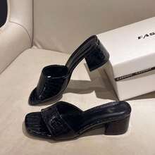 New European And American Women's Plus Size Shoes, Chunky Summer Word-Shaped Heels With High Heels, Women's Heeled Sandals - 黑色 - 查看 3