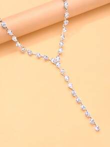 1pc Teardrop Zirconia Y-Necklace, Suitable For Daily Wear - Silver - View 3