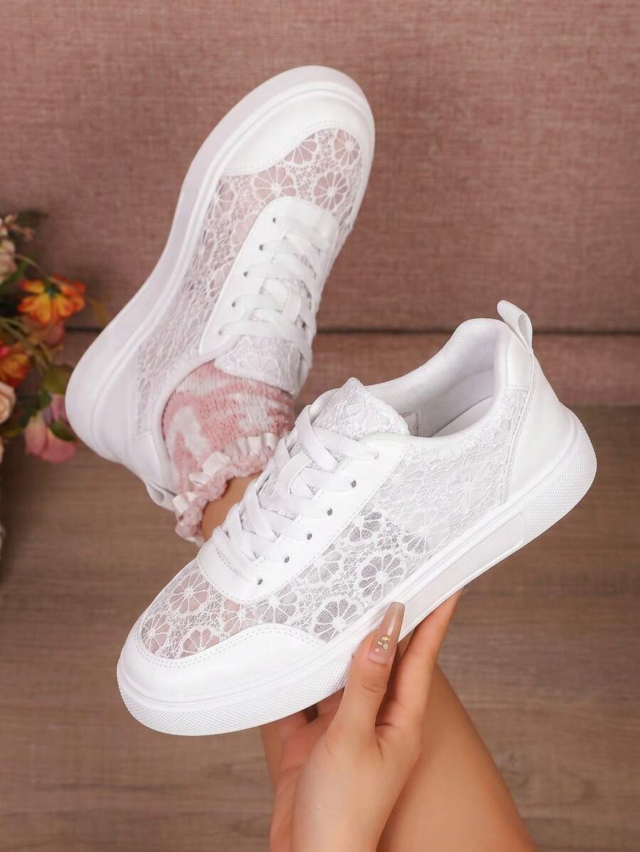 Breathable Low-Top Women's Casual Athletic Shoes - Lightweight, Non-Slip, Plus-Size Athletic Shoes Suitable For Running, Walking, And Training. Perfect As A Gift For Spring/Summer Vacations. - trắng - Xem 1