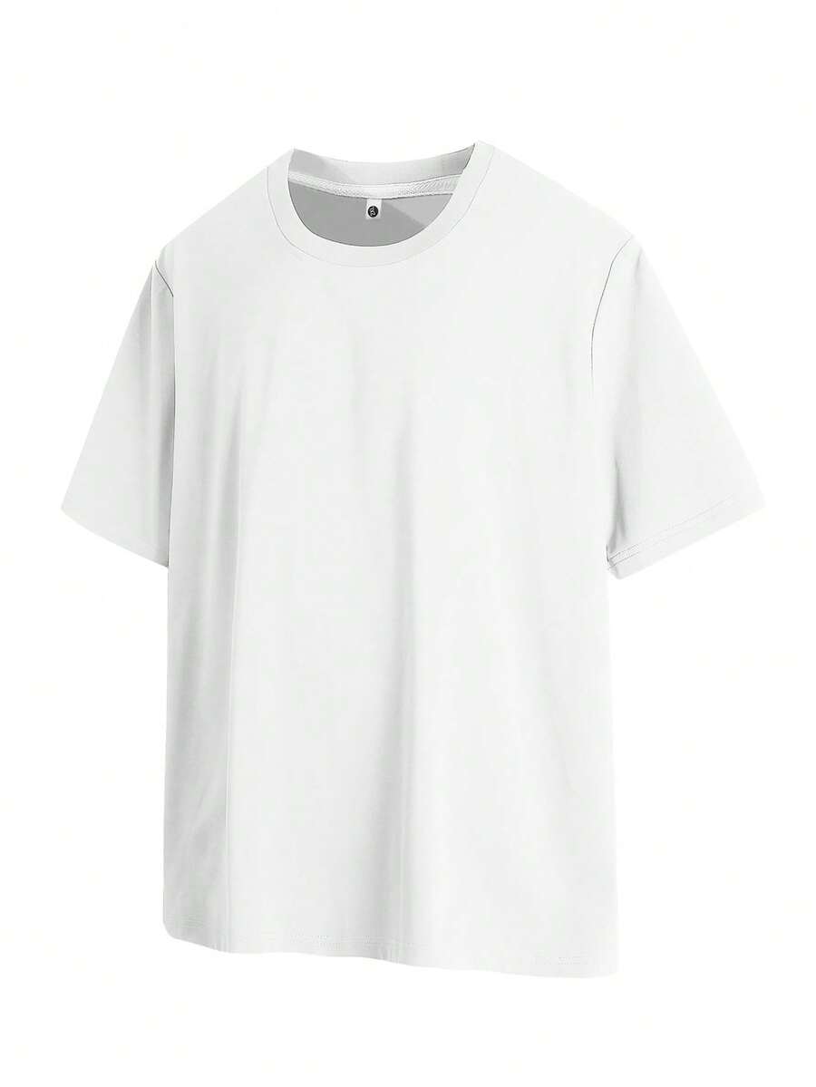 Casual Solid Color Plus Size Short Sleeve T-Shirt, Round Neck Basic Tee, Suitable For All Seasons - White - View 1