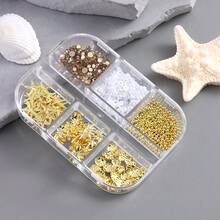 海星貝殼合金美甲裝飾，珍珠沙灘風，全新海洋主題 DIY 美甲裝飾，水鑽貼紙，金色迷你鋼珠，百搭美甲配件美甲飾品 - 彩色 - 查看 5