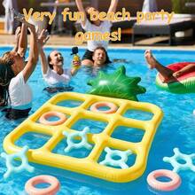 TicTac Shot Pool Toys Games Set- Tic-Tac-Toe Inflatable Pool Toy With 10 Gaming Circle And 1 Random Color Inflator - For Adults, 2-10 Players - A - 查看 1