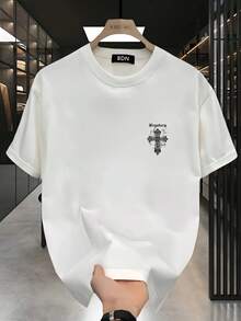 Camiseta de Algodón Pesado de Verano, Estilo Americano High , Cuello Redondo, Manga Corta Holgada, Diseño Oversize, Sensación de Nicho y Alta Gama, Moda Casual y Fresca, Versátil, Manga Media, Top para Parejas - Negro - Ver 8