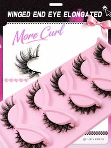 Asiteo Cat Eye Eyelashes 5 Pairs Fox Eye Lashes Faux Mink Lashes Fluffy Strip False Lashes Natural Look Eyelashes Reusable Lash Extension Makeup Strip Lashes, Lashes, Eyelashes, Fake Lashes - 黑色 - 查看 6