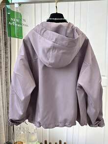 Spring & Autumn Loose Hooded Windbreaker Jacket For Women, Fashionable Versatile Short Bomber Jacket With Slimming Design - Light Purple - View 2