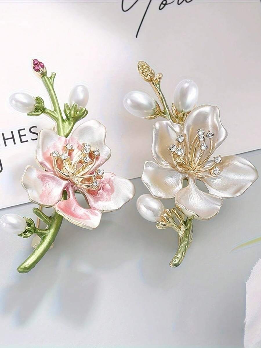 1pc Bohemian Summer Style Floral Faux Pearl Design White Pink Gradient Brooch, Fashion Personalized Gift Suitable For Daily Wear, Perfect For Party, Special Occasions, Holiday Gift, Women's Casual And Vacation Versatile Accessory - Multicolor - View 1