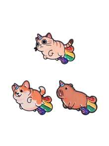 Cute Fantasy Rainbow Flying Corgi Cat Capybara Enamel Pin Kawaii Rainbow Animal Cosplay Unicorn Brooch Backpack Clothing Badge - Multicolor - View 10