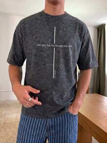Camiseta suelta de estilo vintage americano con lavado negro de FRACTYR, con gráfico impreso "Road Truth Life", ropa casual y transpirable para exteriores X2UE - Negro - Ver 2