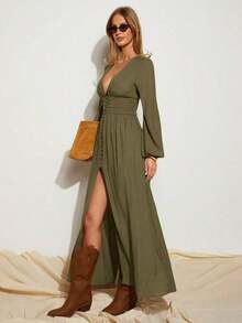 Women Midi Dresses - 軍綠色 - 查看 3