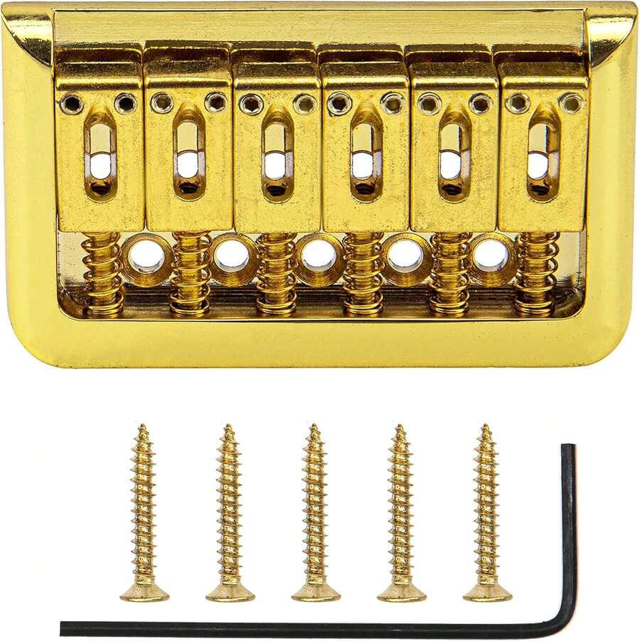 1Pcs Yootones Electric Guitar Hardtail Fixed Bridge Assembly Compatible With 6 String Fender Strat Stratocaster Tele Telecaster Guitar Parts (Gold) - 白色 - 查看 1