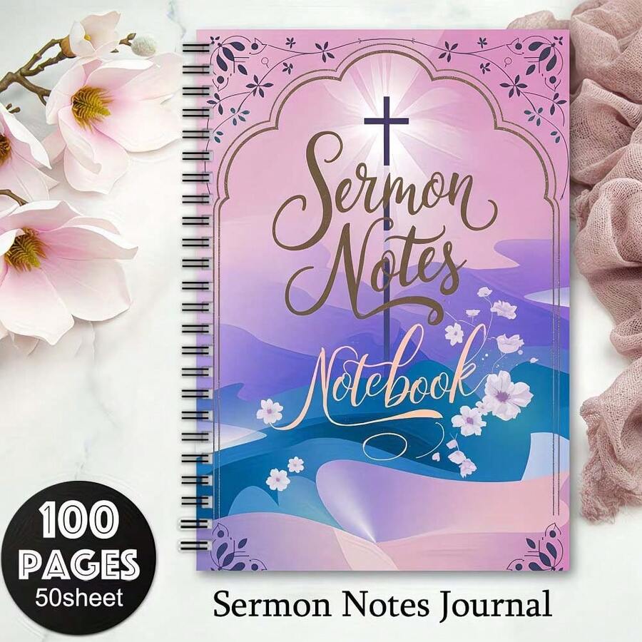 Ombre Purple To Blue With Golden Floral Pattern Spiral Notebook - Theological Lecture Notes, Bible Church Notebook, High-Quality Paper Faith Prayer, Church Service, And Personal Organizer (Religious Gift) - G - View 1