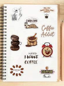 50pcs Coffee Addict Stickers Coffee Decorative Stickers For Laptop Suitcase Scrapbook Diy Decor - A - View 5