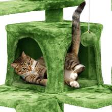 Dark Grey Multilevel Cat Tree Tower 138.5cm With Condos Ladder Scratching Posts Indoor Cat Climbing House Pet Activity Centre For Kittens - Green - View 5