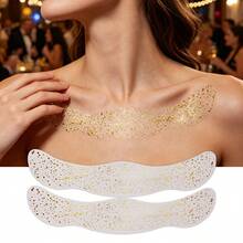 2pcs Waterproof Collarbone Tattoo Stickers, Suitable For Dance, Music Parties, Makeup, Summer, Valentine's Day - Gold - View 7