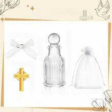 Juego de 100 piezas de botellas de agua bendita de vidrio, incluye 25 cruces doradas, 25 botellas de agua bendita, 25 bolsas de organza transparentes, 25 lazos, adecuado para regalos de comunión, bautizo, boda y regalos de fiesta temática - A - Ver 3
