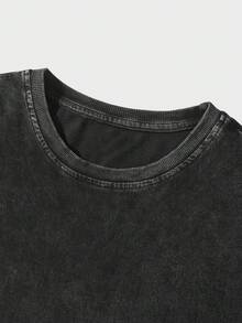 Men's T-Shirt, Black Short-Sleeved T-Shirt With Minimalist Dinosaur Bone Pattern Print, Retro T-Shirt, Water-Washed Cotton, Round Neck, Conventional Version Of T-Shirt Fabric, Soft, Comfortable And Breathable, With Atmospheric Personality And Eye-Catching Fashion And Cool Style - 黑色 - 查看 3