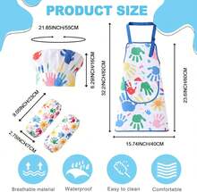 KUUQA Art Apron With Hat &Amp; Sleeves Waterproof - Childrenu2019s Painting Smock With Adjustable Straps, Stain Resistant Craft Apron For Childrens - Colorful Handprint Art Apron For Baking - ColorB - View 2