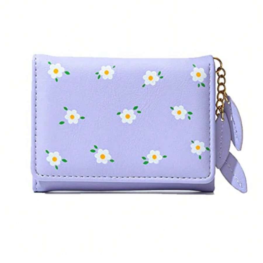Women Girls Wallet Fashion Cute Tri-folded Wallet Slim Short Wallet Small Wallet Cash Pocket Card Holder ID Window Purse for Women - Púrpura - Ver 1