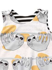 Mono de verano para niños pequeños, mono sin mangas con cuello redondo y estampado multicolor de dibujos animados para niñas, 0-3 años - Gris - Ver 5