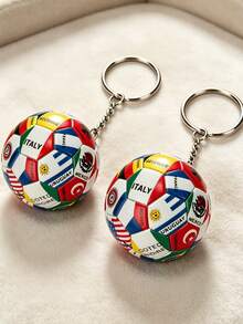Exquisite Football Keychain With Printed Design, World Cup Commemorative Football Keychain, Mini Football Pendant With National Flags, Essential Accessory For Football Fans, Keychain For Backpacks And Cars, Creative Football Keychain For Students And Fans - Multicolor - View 3