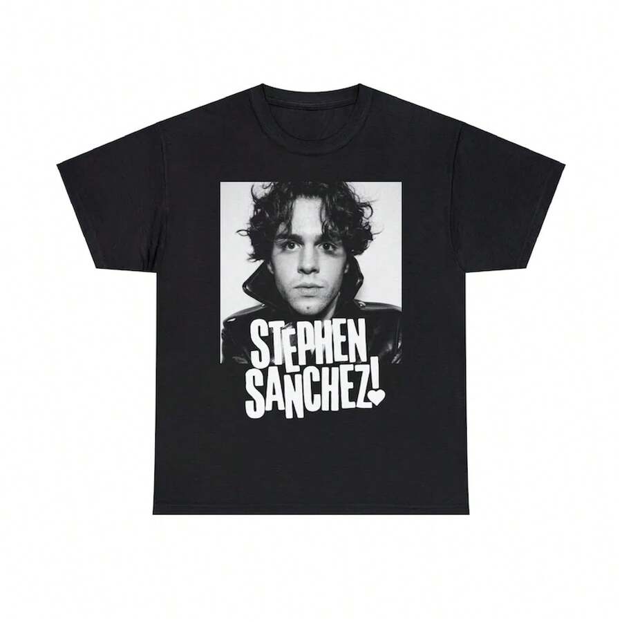 Camiseta de STEPHEN SANCHEZ | Camiseta de homenaje a Stephen Sanchez | Camiseta Unisex de Algodón Grueso, Mercancía Vintage de Músico Estadounidense, Stephen Sanchez - Negro - Ver 1