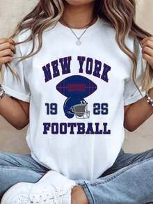 New Spring/Summer 2026 Fashion Short Sleeve T-Shirt, Made In Mexico, 200g. 100% Cotton. Unisex Short Sleeve T-Shirt With A New York Soccer Graphic Print For Casual Game Day Wear, Comfortable Fit, Perfect Gift For Fans - Cartoon Print Design, Suitable For Couples, Ideal For Layering Or Wearing Alone. Crew Neck, Versatile And Unisex. Suitable For Both Office And Casual Occasions. Individually Packaged. The Perfect Short Sleeve T-Shirt For Summer. - 白色 - 查看 6