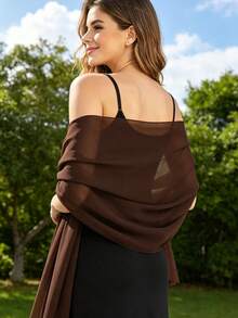 Khăn choàng voan chiffon cho cô dâu, dự tiệc cưới, dạ hội và các dịp đặc biệt. - Màu nâu - Xem 1