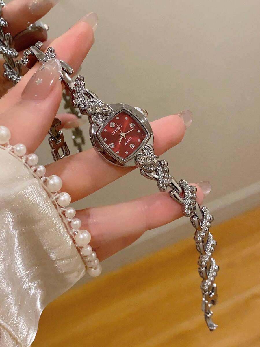 1件時尚創意百搭小巧個性女款橢圓石英手錶 橢圓簡約錶盤 貝殼錶盤 適合日常佩戴 - 銀色 - 查看 1