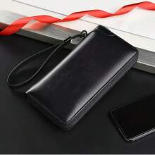 Ví dài có khóa kéo dành cho nam, chất liệu da PU cao cấp, chống RFID, kiểu dáng ví cầm tay công sở, đựng thẻ tín dụng, ví nam. - màu đen - Xem 9
