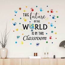 Colorful Handprint Inspirational Text Wall Sticker, Classroom & Home Decor Wall Paper, Living Room Decoration - C - View 1