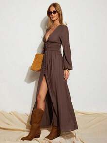 Women Midi Dresses - 棕色 - 查看 3