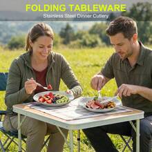 11pcs Portable Outdoor Cookware Set,Camping Picnic Tableware Cookset Cooking Kit Lightweight With Cups Plates Forks Knives Spoons & Carrying Bag For Outdoor Cooking Hiking Picnic - Green - View 5