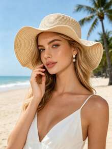 1 pièce Chapeau de soleil à large bord ample et aéré pour l'été, chapeau de plage avec protection UV, style décontracté coréen - multicolore - Voir 1