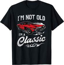 Unisex T-shirt i ren bomull, "Jag är inte gammal, jag är en klassisk 1970-tals muskelbilsälskare - present T-shirt", sommar-T-shirt, blus, basplagg, toppar, T-shirt, kreativ design, utomhuslek, cool stil, rolig design, söt stil, sommaroutfit. - Svart - Visa 5