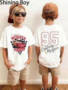 Disney Lightning McQueen Cars Theme Cartoon Print, Casual And Simple Short Sleeved T-Shirt, Suitable For Wearing In Spring And Summer Seasons, Suitable For Both Boys And Girls. Festival Gift - White - View 1
