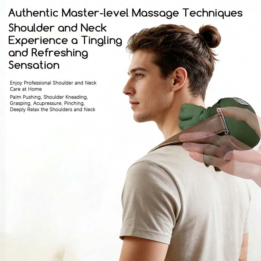HanTai Heated Neck And Shoulder Massager With Finger-Like Kneading Nodes, Deep Tissue Massage For Shoulder & Back Muscle Tension, Green