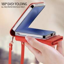 VIETAO Ốp điện thoại giả da có dây đeo và khe đựng thẻ, tương thích với Samsung Galaxy Z Flip 3 4 5 6 7, vỏ bảo vệ điện thoại thời trang có dây đeo tay Flip3 Flip4 Flip5 Flip6 - trái cam - Xem 6