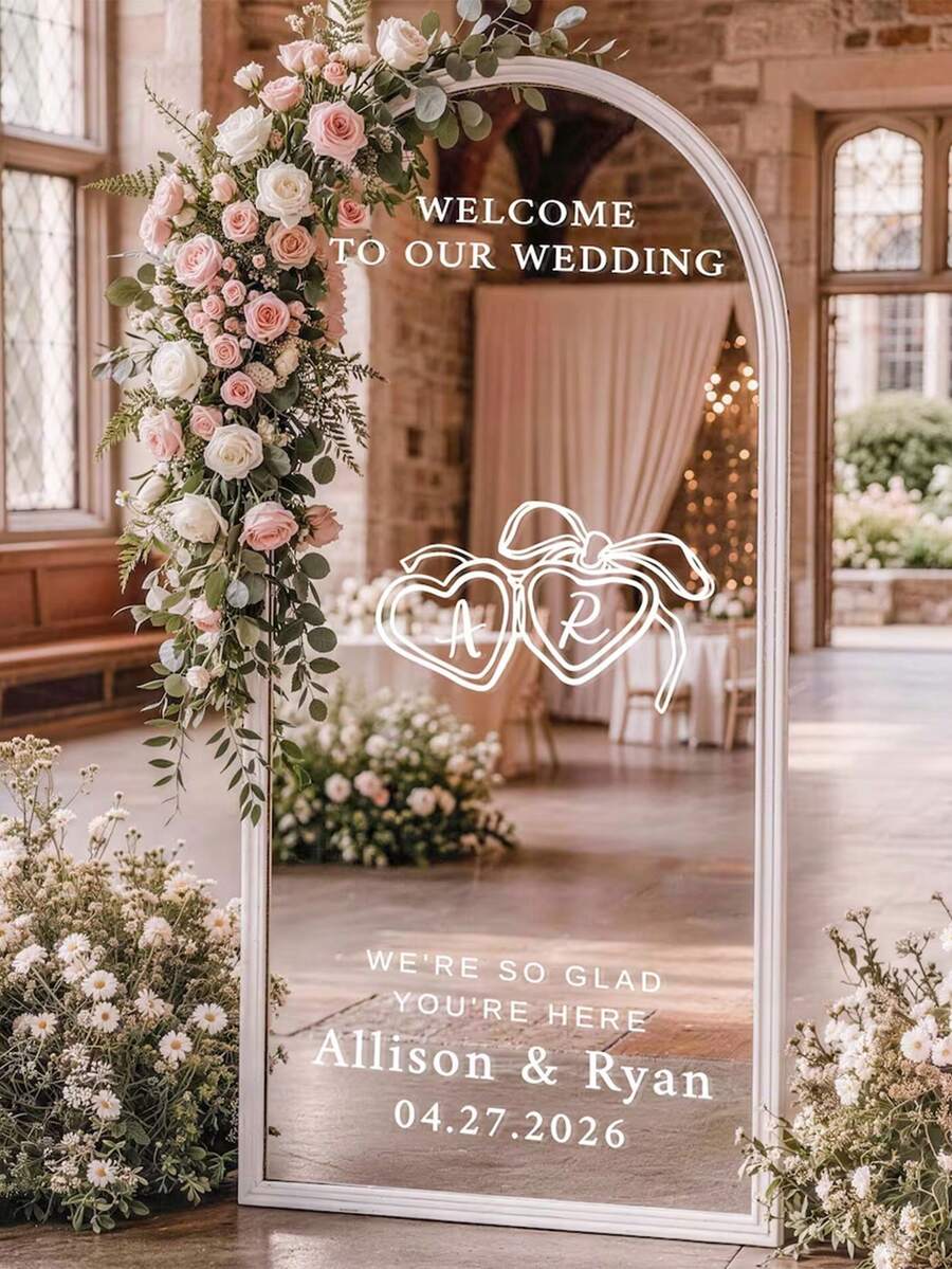 1pc - Personalized DIY Wedding Mirror Welcome Sign Sticker, Wedding Mirror Welcome Sign Sticker, Removable Letters. Wedding Mirror Sticker, Wedding Mirror Sticker, Custom Vinyl Sticker, With Bride And Groom Names, Wedding Mirror Sign For Wedding Reception Decor