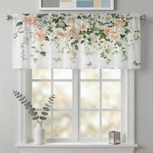 1PC Cream Rose & Butterfly Print Curtains, Semi-Transparent Fabric, Soft Floral Home Essentials For Guest Room, Bedroom, 52"W * 84"L - Multicolor - View 13